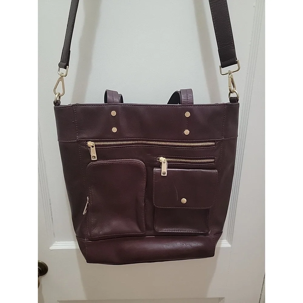 Authentic RACHEL ROY burgundy leather Medium laptop tote bag purse EUC